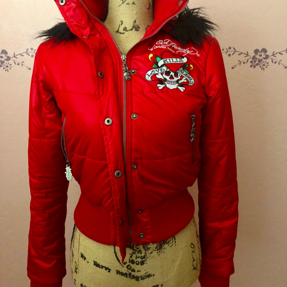 Ed Hardy red bomber jacket XS
